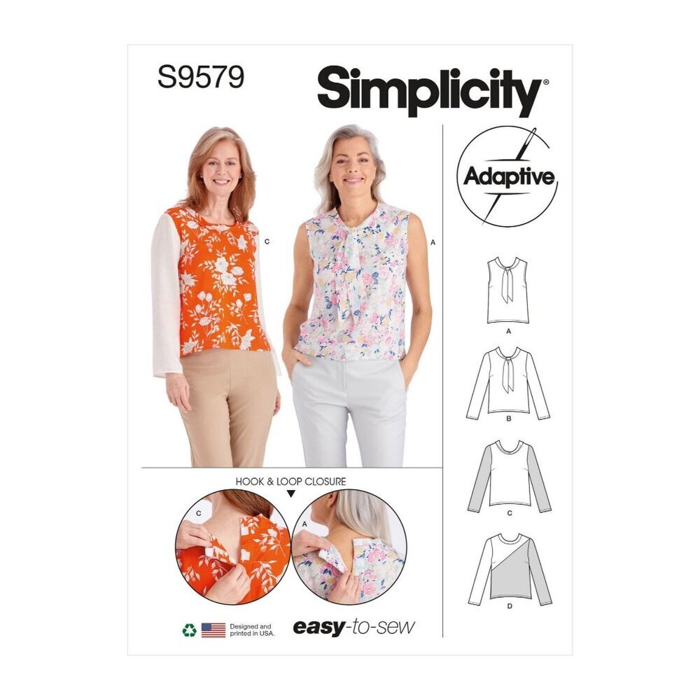 Sewing Pattern Simplicity S9579 Womens‎ Adaptive Blouse Sizes 6-14 Easy Dressing